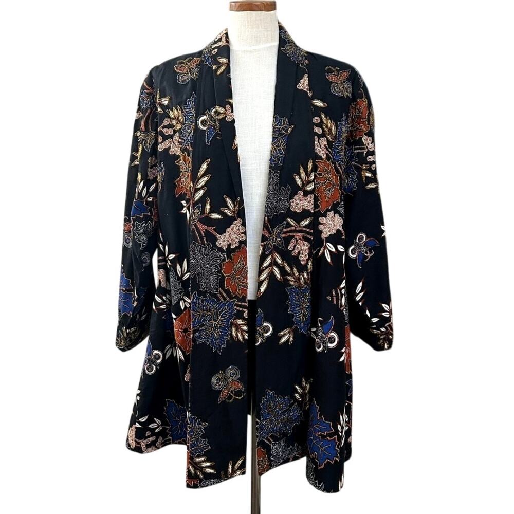 Themes Hand Beaded Batik Jacket Vintage Indonesia Cotton Artisan Boho L Heavy